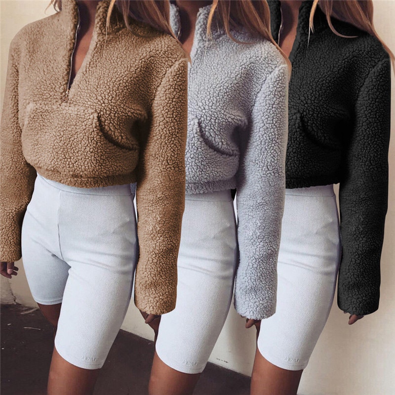 Crop Top Hoodie Fluffy Pullover