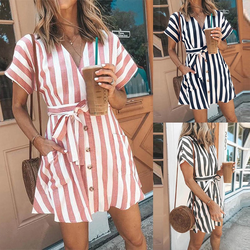 Striped Shirt Dress Casual Look