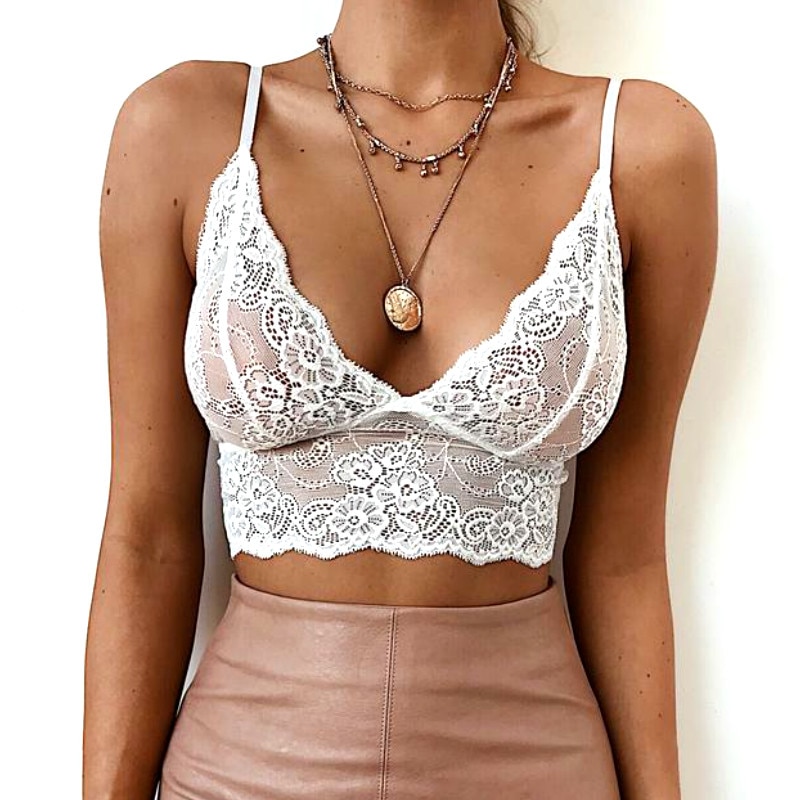 Lace Crop Top Deep V-Neck