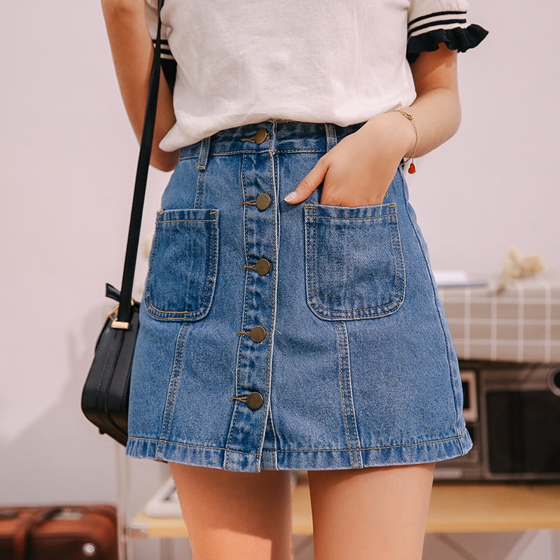 Denim Pencil Skirt Button Down