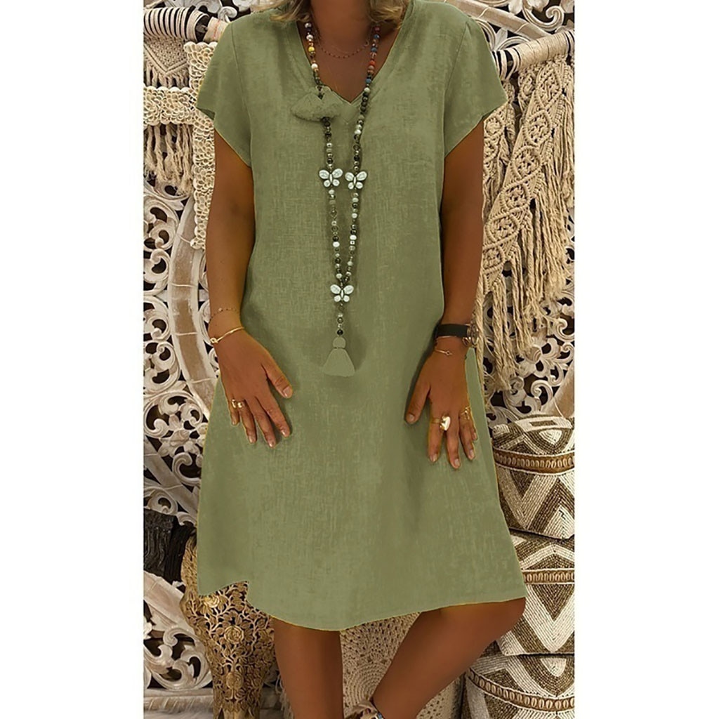 V Neck Dress Linen Summer Wear