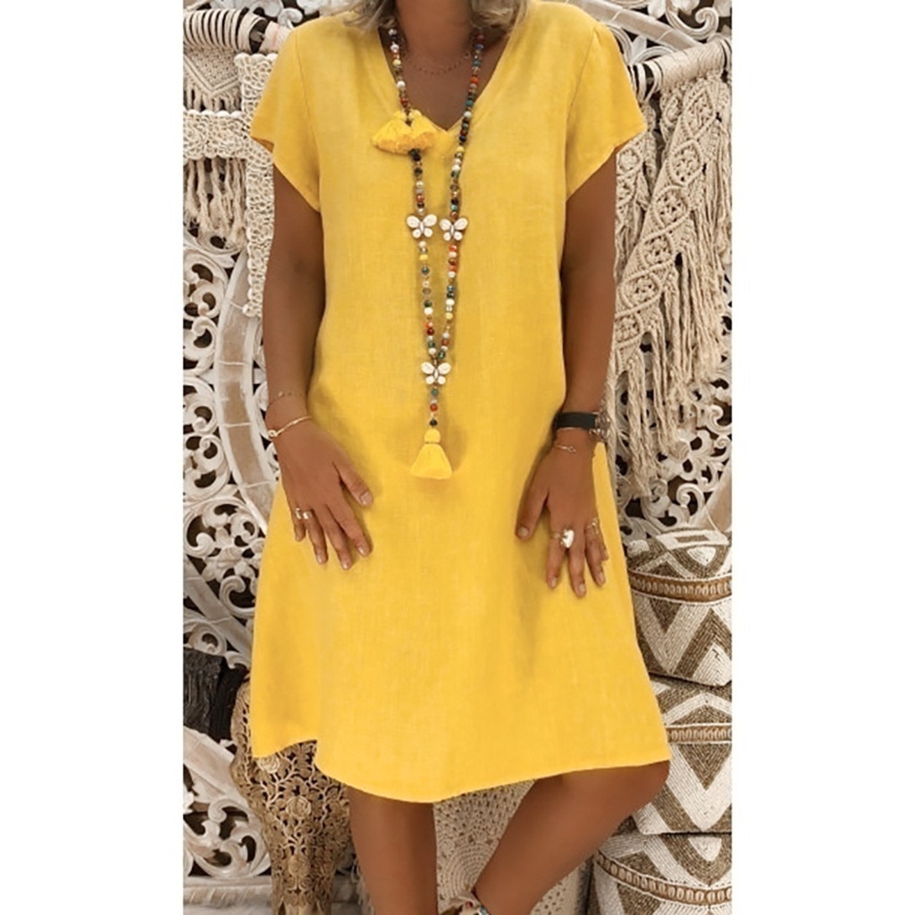 V Neck Dress Linen Summer Wear