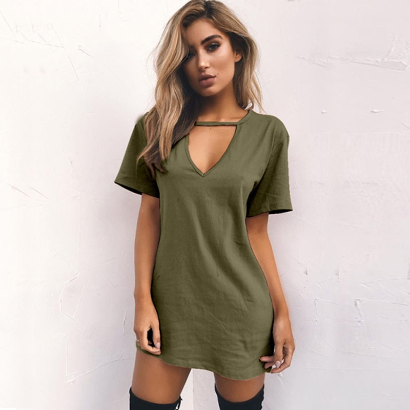 Choker Dress V-Neck Casual Wear