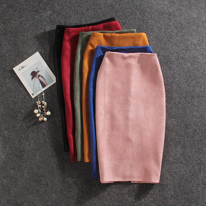 Long Pencil Skirt Suede Finish