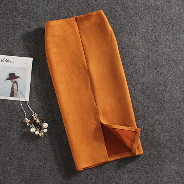 Long Pencil Skirt Suede Finish