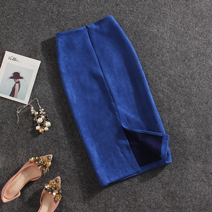 Long Pencil Skirt Suede Finish