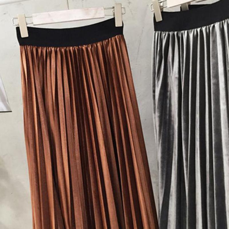 Velvet Skirt Pleated High-Waist Wear