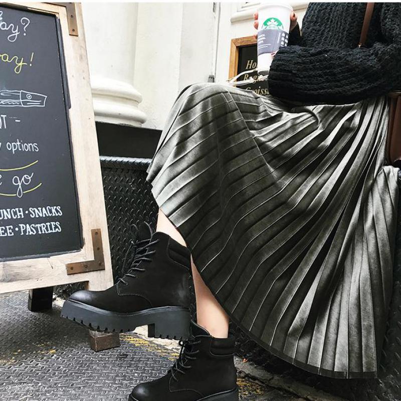 Velvet Skirt Pleated High-Waist Wear