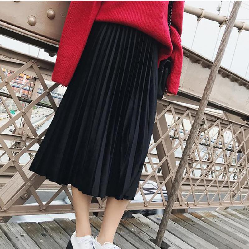 Velvet Skirt Pleated High-Waist Wear