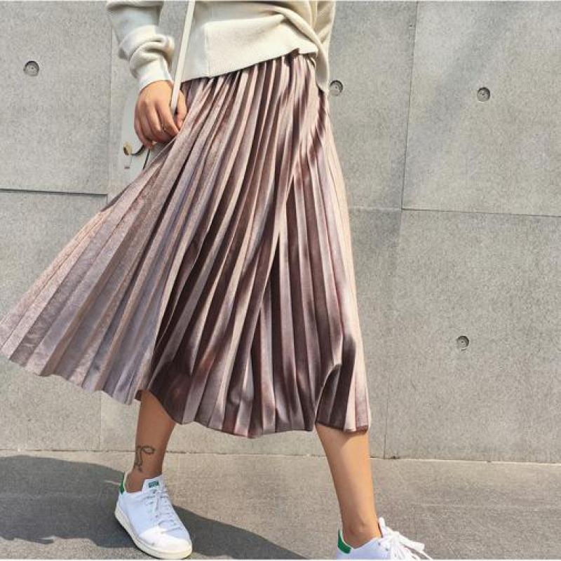 Velvet Skirt Pleated High-Waist Wear