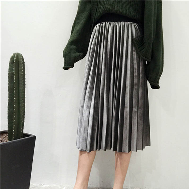 Velvet Skirt Pleated High-Waist Wear