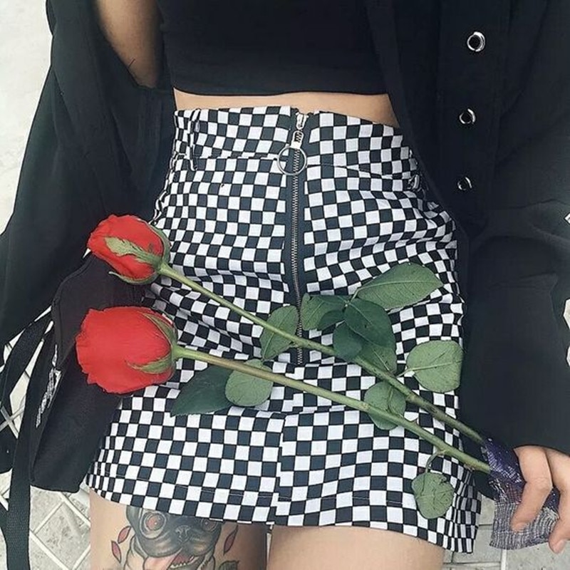 Checkered Skirt High-Waist Casual Wear