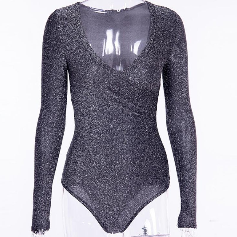 Glitter Bodysuit V-Neck Bodycon