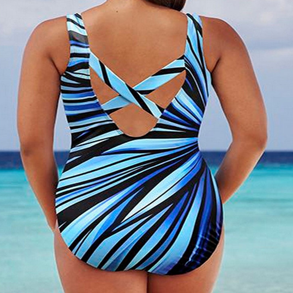 Plus Size Swimsuit Striped Swimwear