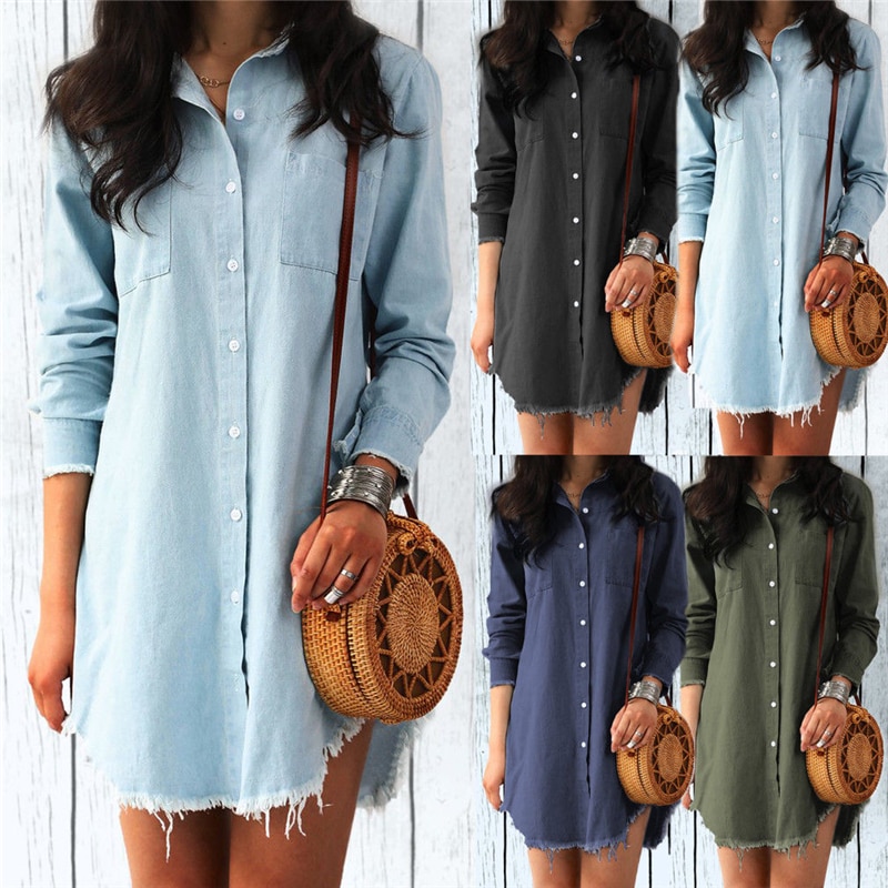 Denim Shirt Dress Casual Wear