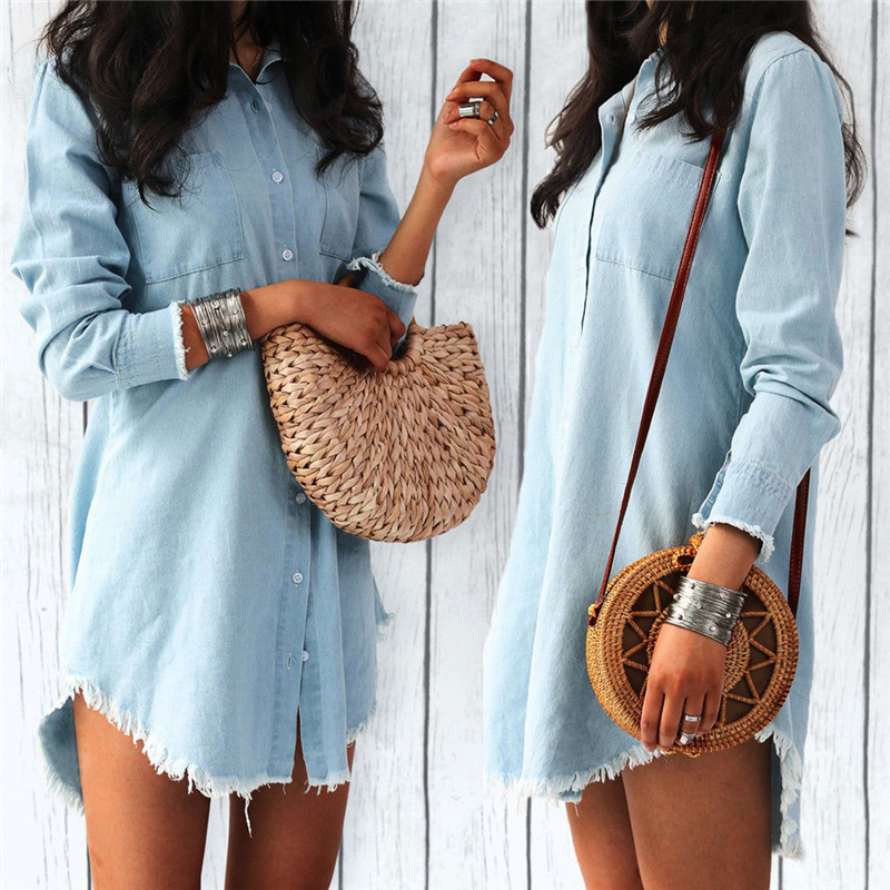 Denim Shirt Dress Casual Wear