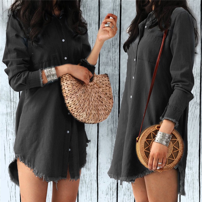 Denim Shirt Dress Casual Wear