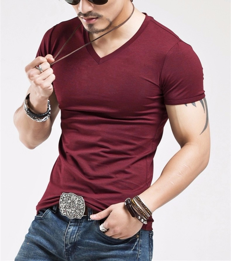 T-shirts Men Fashion V-Neck Top