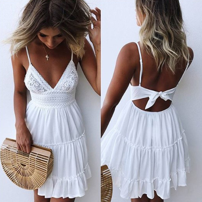 Backless Deep V-Neck Beach Dress