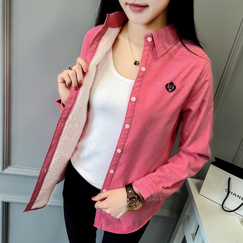 Women Thermal Tops Button Down Shirt