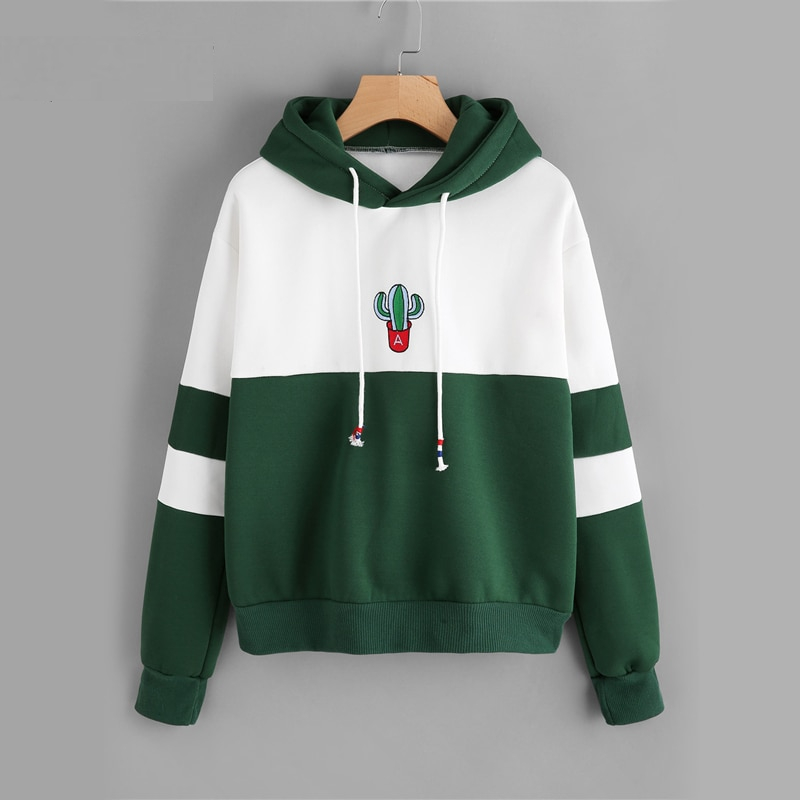 Drawstring Cool Hoodies Cactus Embroidered