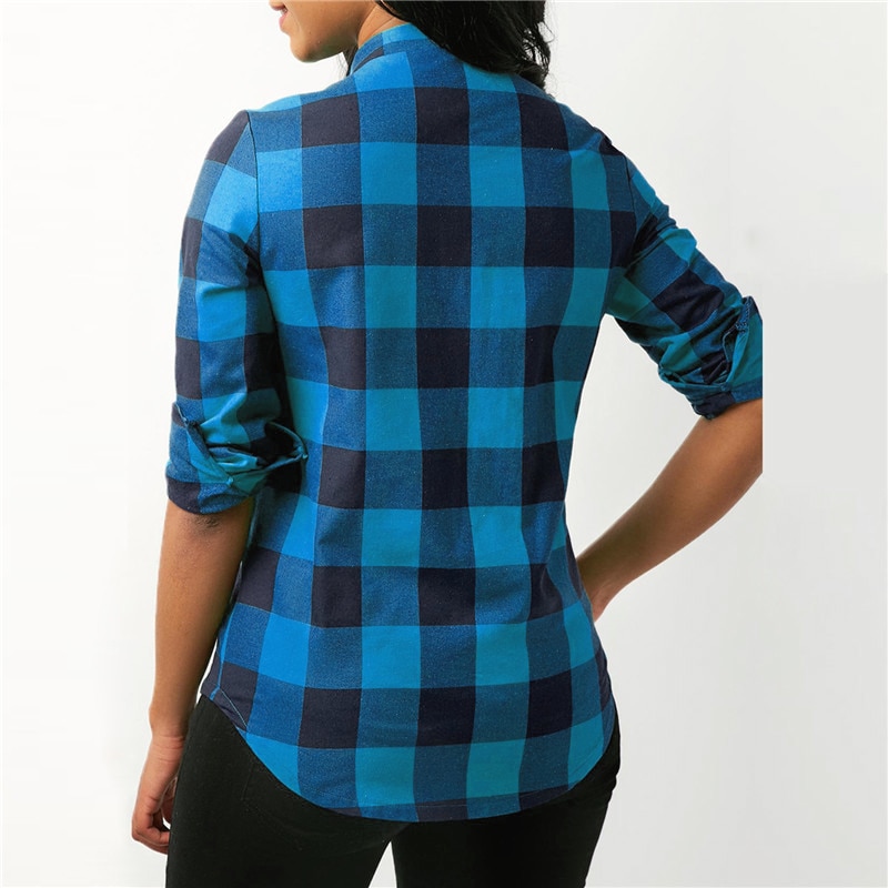 Plaid Shirts Lace-Up Blouse