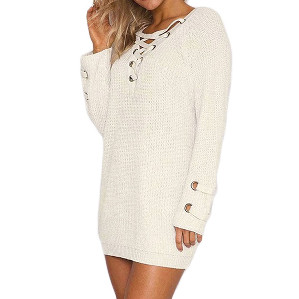 V Neck Sweater Laceup Top