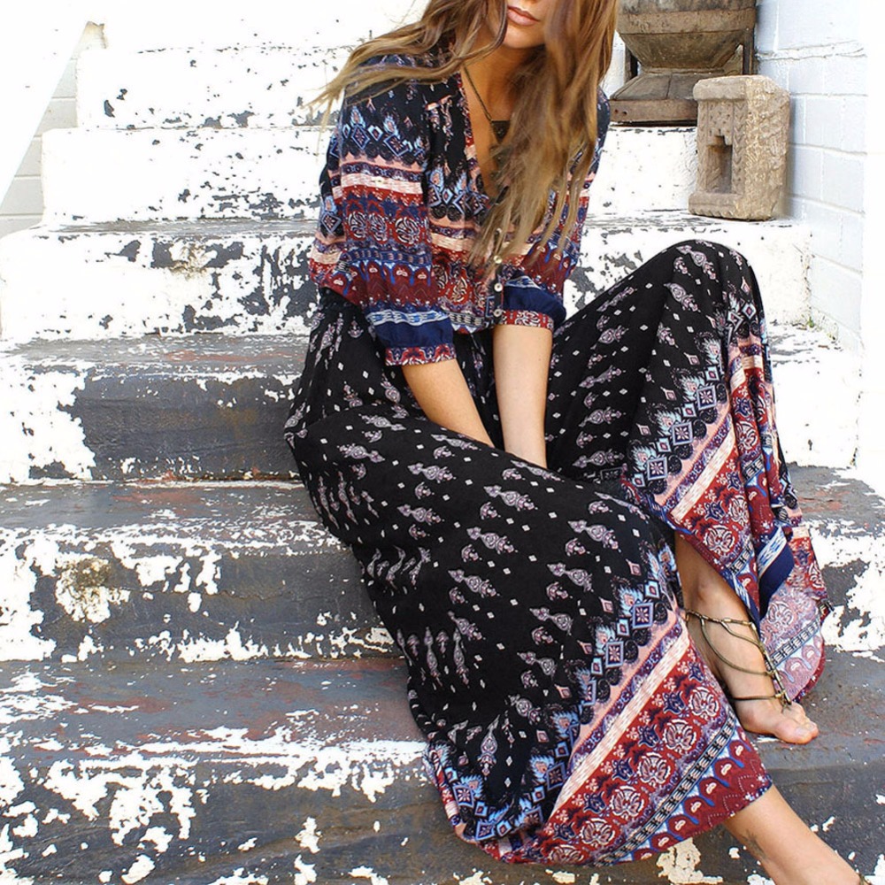 Boho Dress Folk Art Maxi