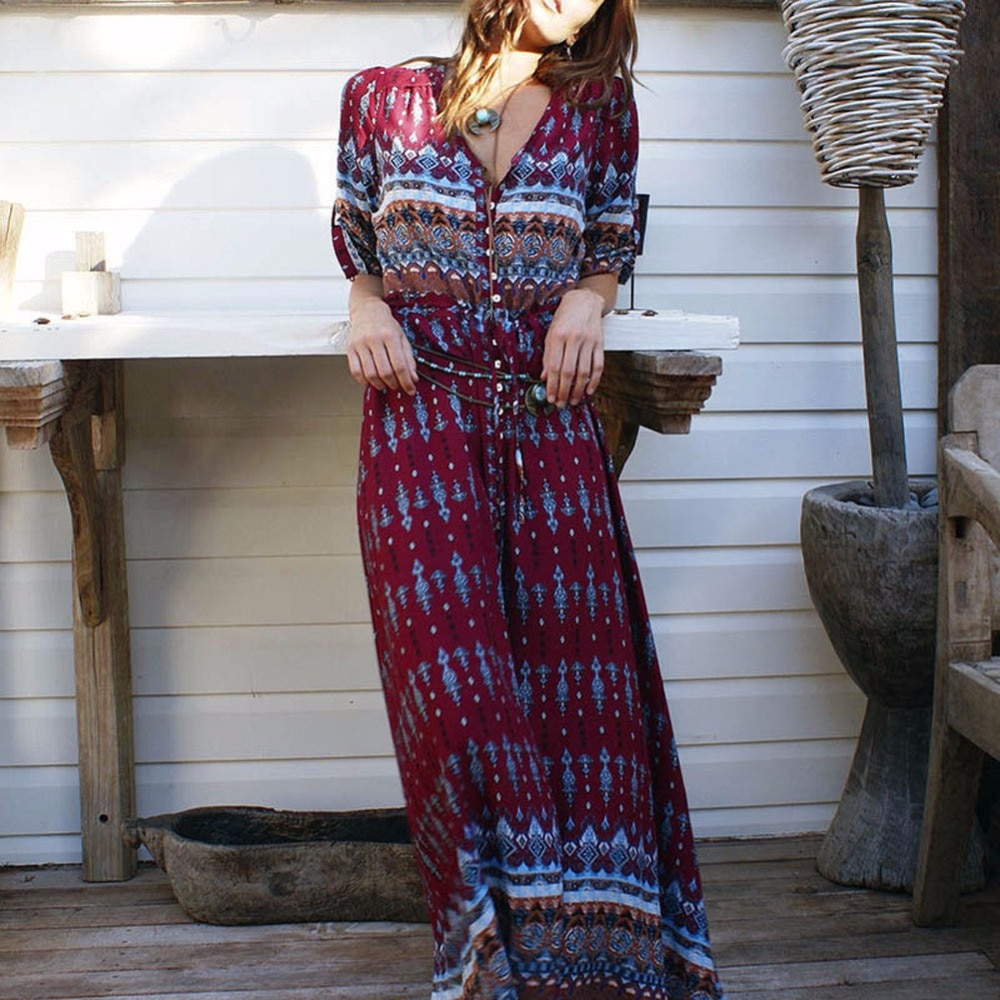 Boho Dress Folk Art Maxi