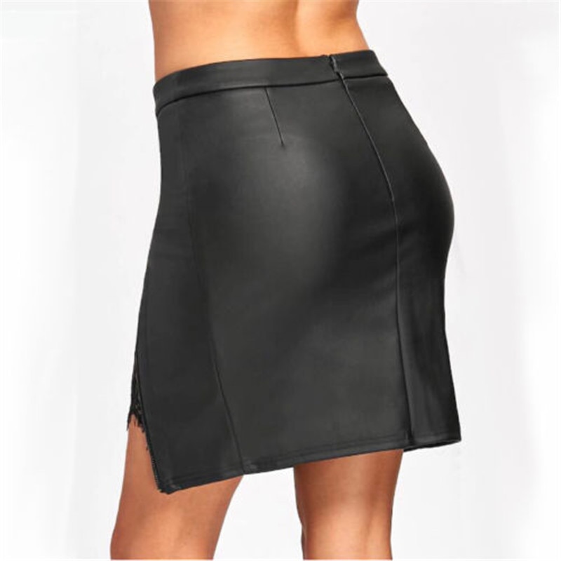 Black Leather Skirt Lace Accent