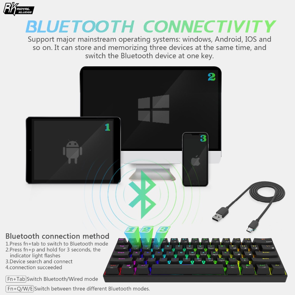 Wireless Gaming Keyboard Colorful Backlights