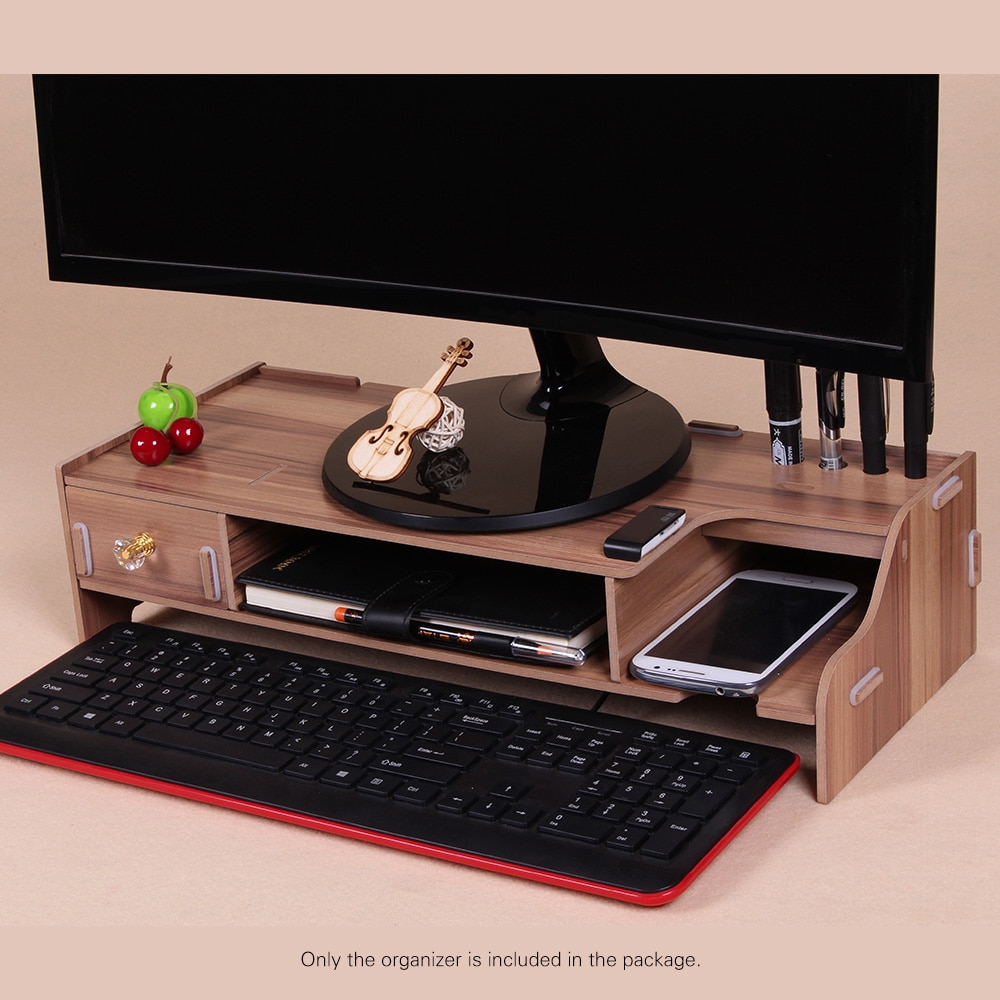 Wooden Monitor Stand Desk Organizer