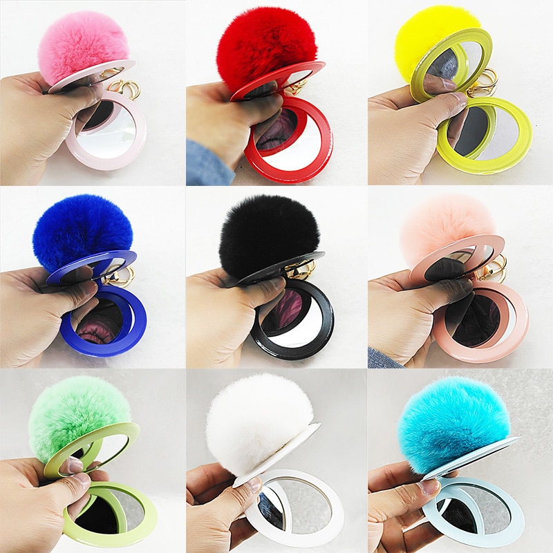 Mirror Keychain Cute Puff Ball Keychain