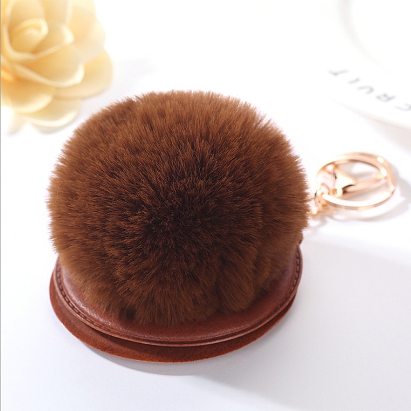 Mirror Keychain Cute Puff Ball Keychain