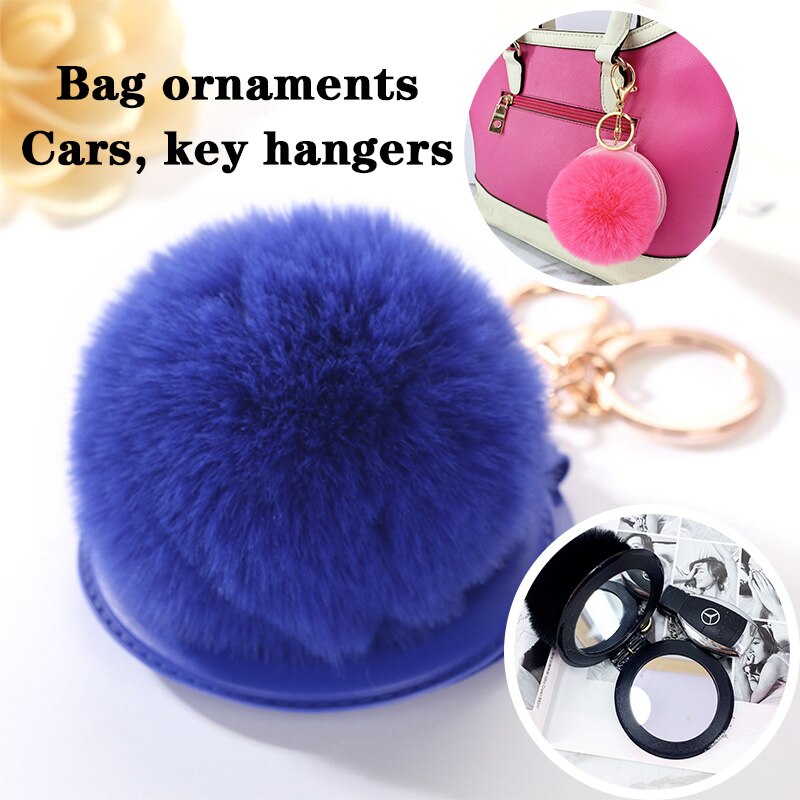 Mirror Keychain Cute Puff Ball Keychain