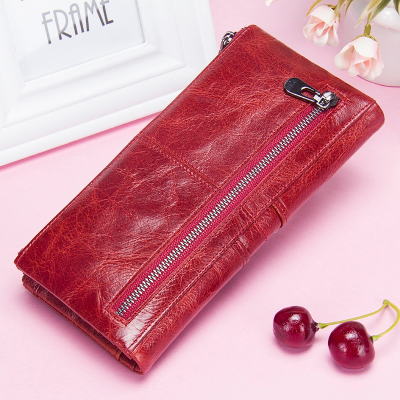 Long Zipper Leather Purse