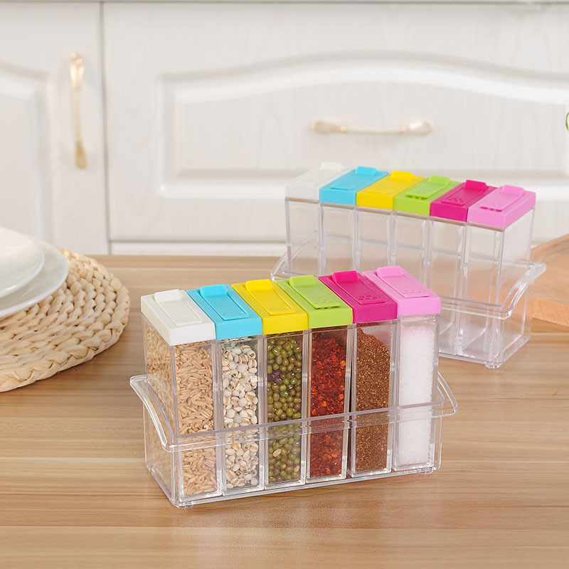 Spice Organizer Plastic Transparent Spice Jars (Set of 6)