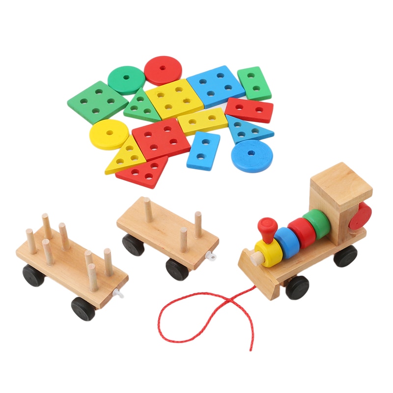 Wooden Train Toy with Blocks Set