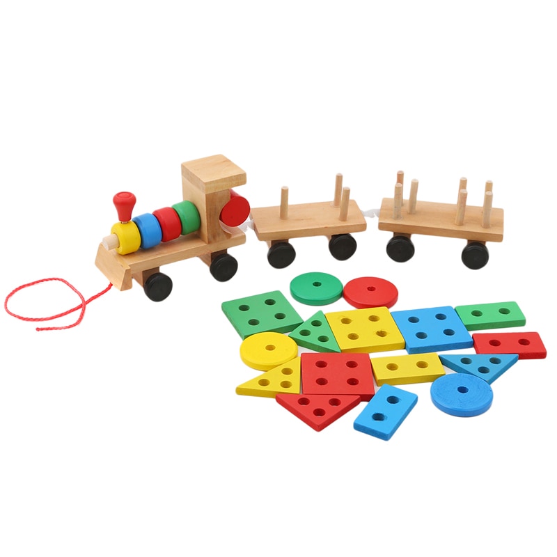 Wooden Train Toy with Blocks Set