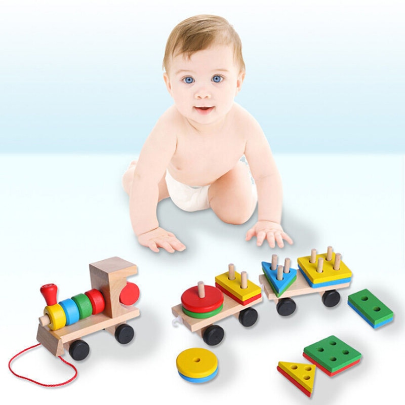 Wooden Train Toy with Blocks Set