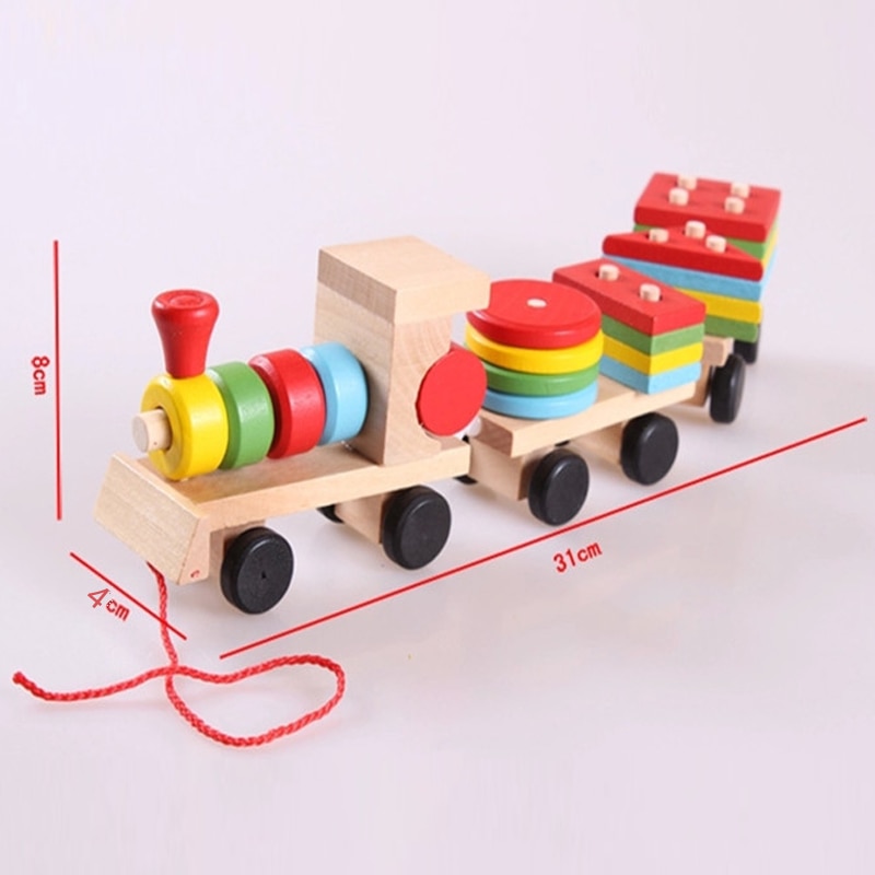 Wooden Train Toy with Blocks Set