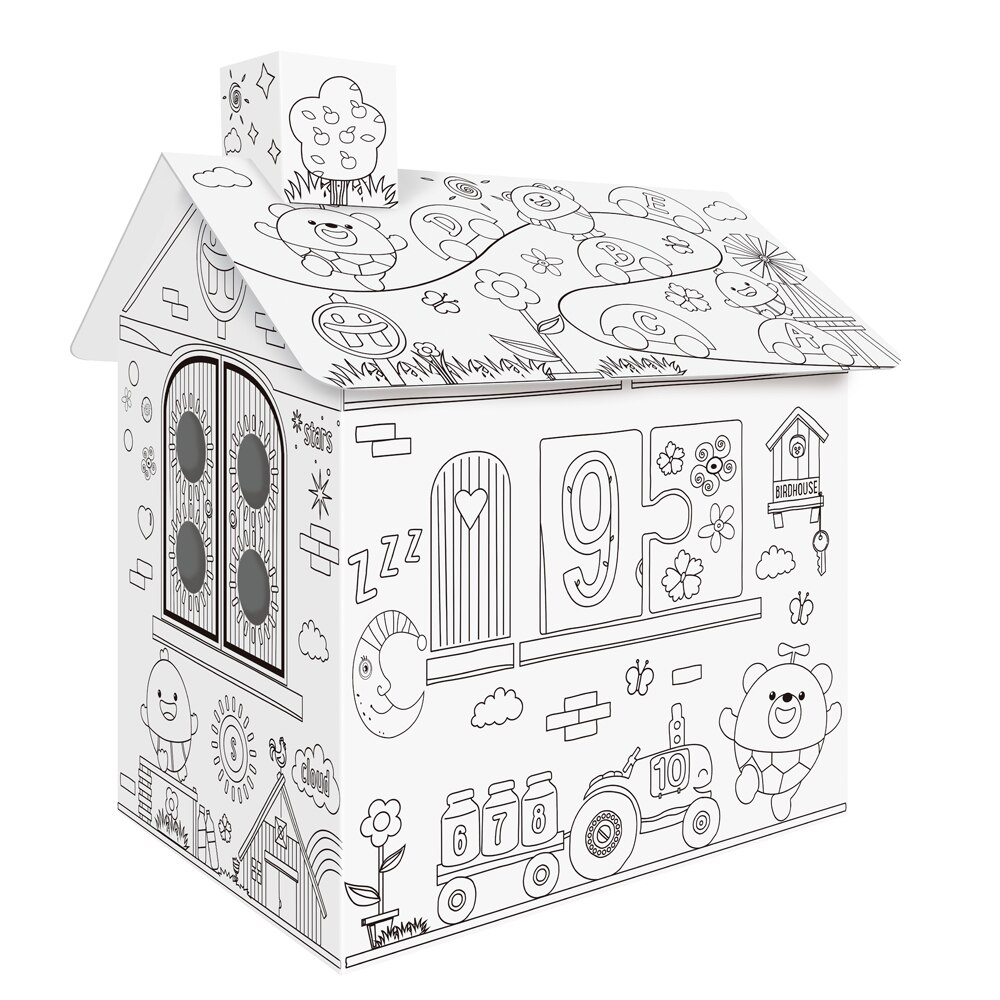 Coloring Cardboard House Craft Playhouse