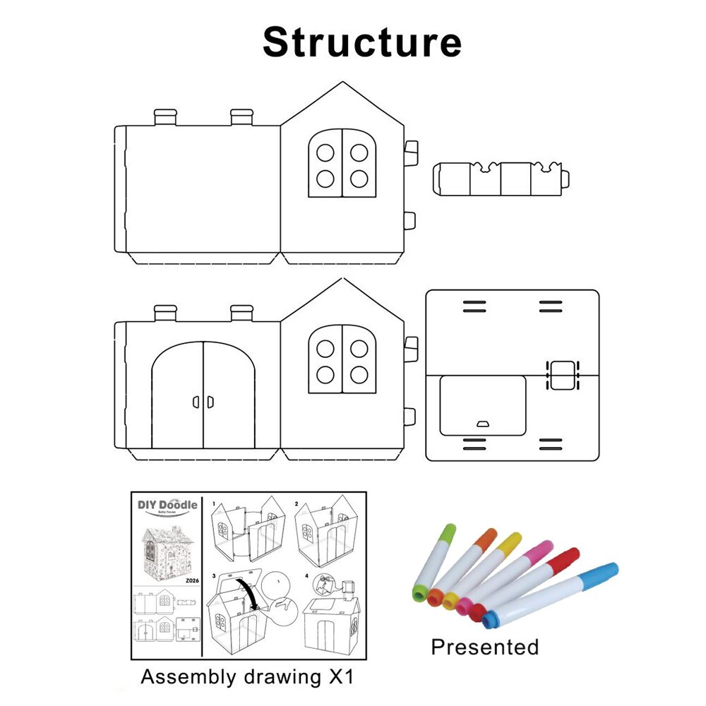 Coloring Cardboard House Craft Playhouse