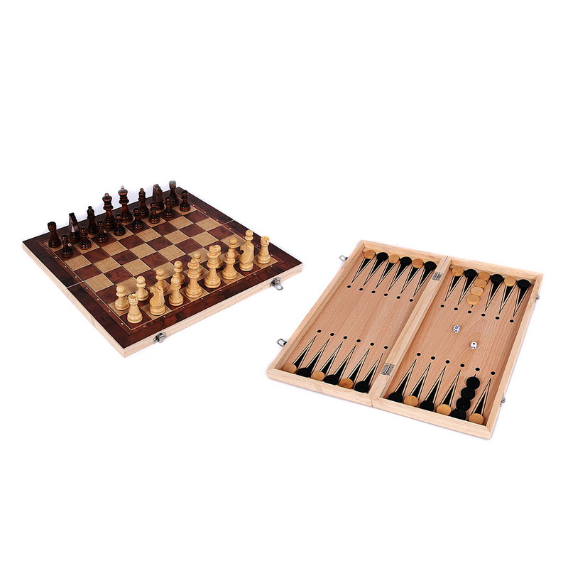 Wooden Chess Set 3-in-1 Travel Kit