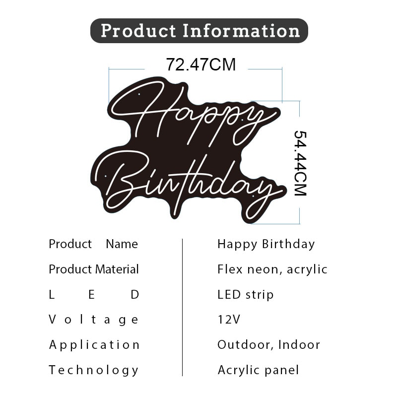 Happy Birthday LED Light Acrylic Sign