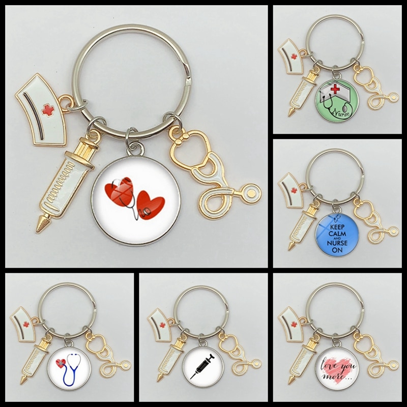 Nurse Keychain with Medical Icon Charms