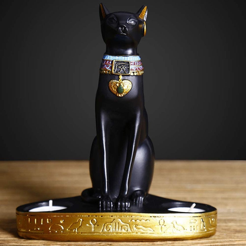 Egyptian Cat Statue and Candle Holder