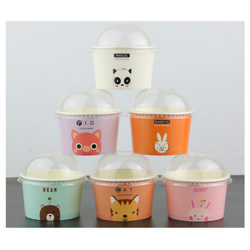 Colorful Ice Cream Paper Cups with Lids (50 Pcs)