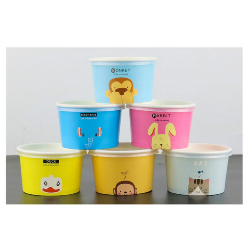 Colorful Ice Cream Paper Cups with Lids (50 Pcs)