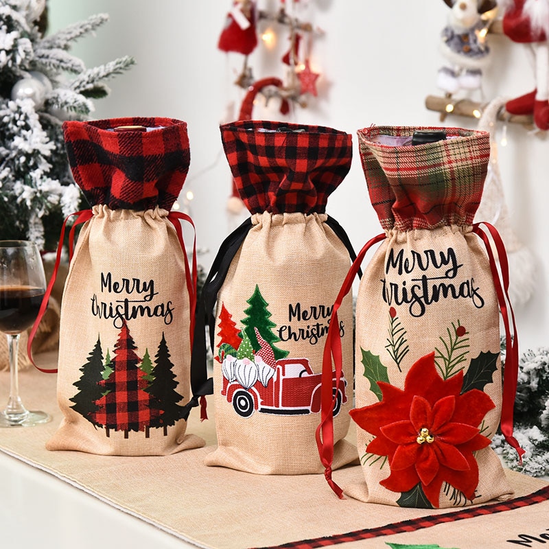 Christmas Wine Bag With Drawstring